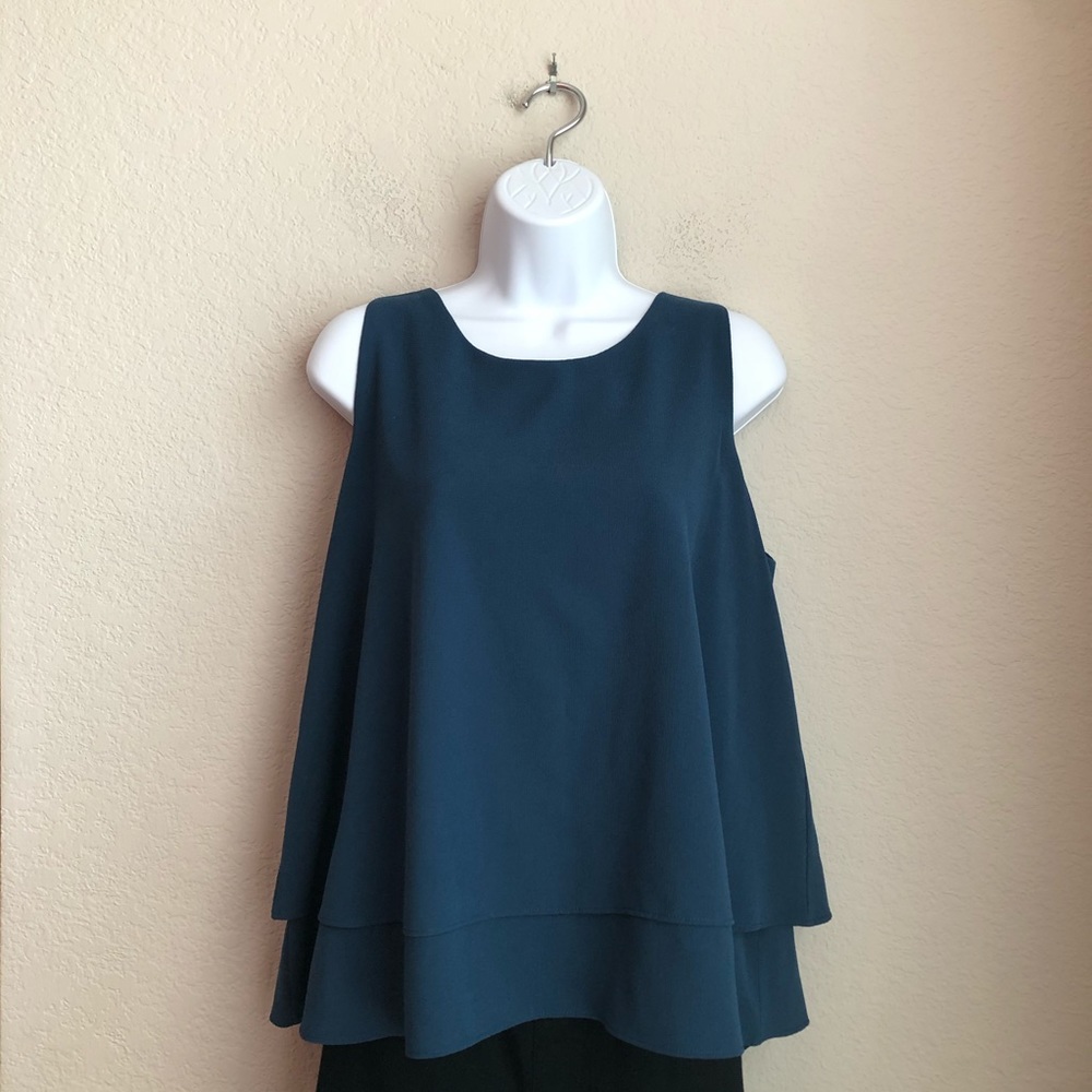 New York & Company Navy Blue Ruffle Tank Blouse